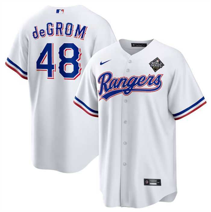Men's Texas Rangers #48 Jacob DeGrom White 2023 World Series Cool Base Stitched Baseball Jersey Dzhi,We sell and wholesale Men's Texas Rangers #48 Jacob DeGrom White 2023 World Series Cool Base Stitched Baseball Jersey Dzhi on line form chian!